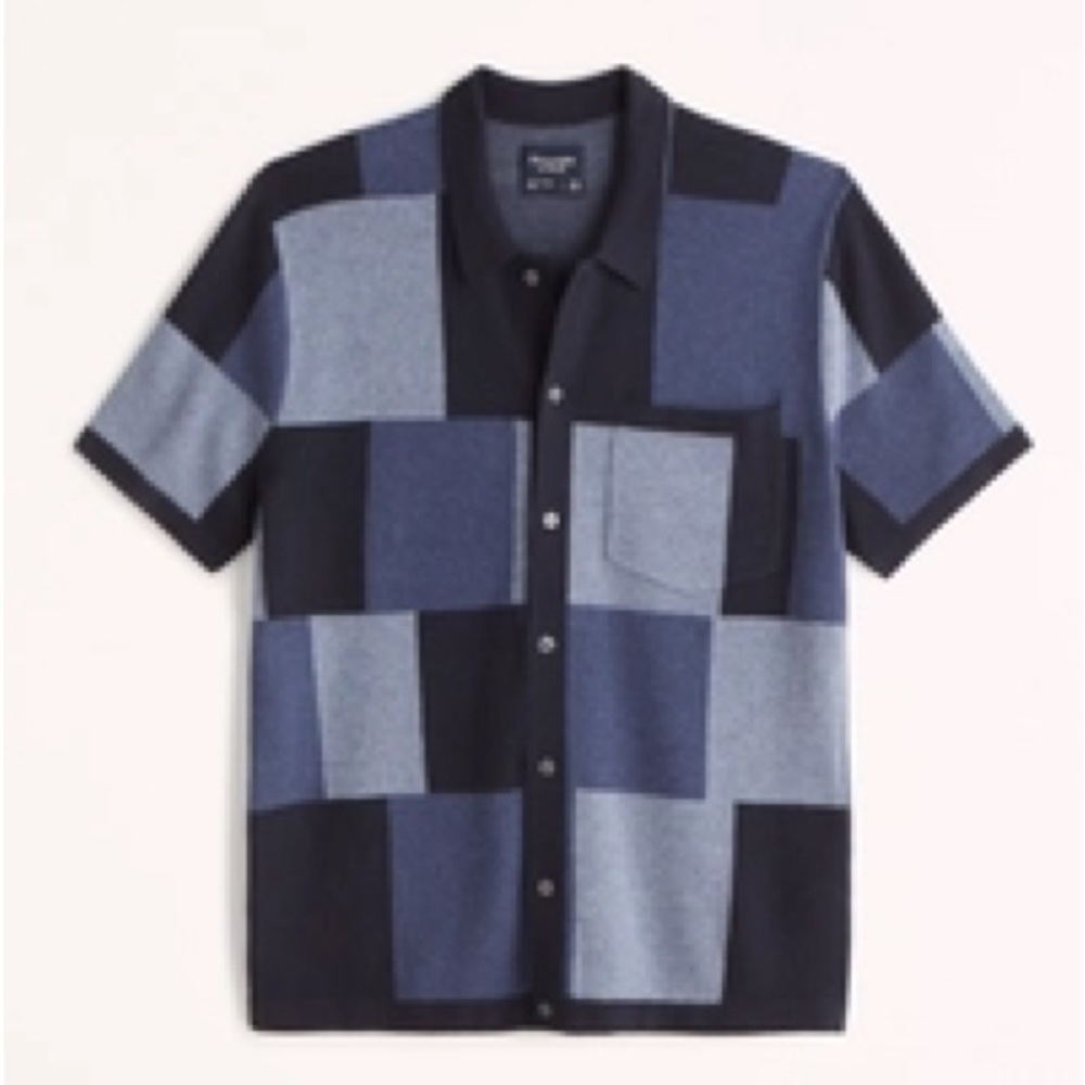 Abercrombie & Fitch Men's Patchwork Pattern Button-Through Sweater Polo